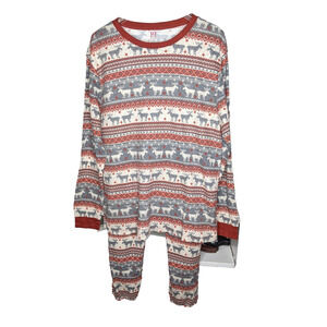 Womens Pajamas Size LARGE Pants And Top Moose Red White Gray Grey Cotton Elastic